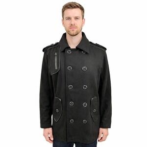 Affliction Black Premium Mens Double Breasted Pea Coat Jacket Black Size Large